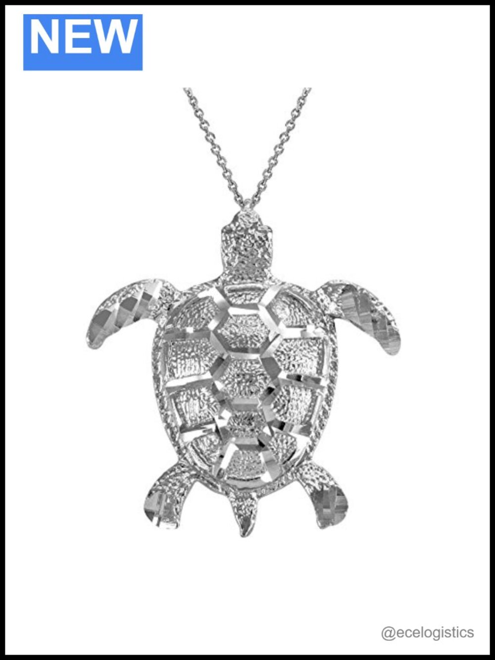 Textured 925 Sterling Silver Sea Turtle Pendant Necklace 18" Rolo Chain